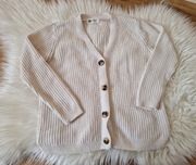 Sweter zapinany dzianinowy śmietanowy H&M  roz. 110/116