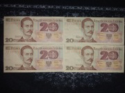 Komplet 20 zł 4 szt. Romuald Traugutt UNC numery seryjne po kolei PRL