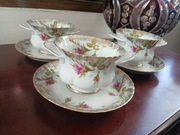 Chodzież PRL oryginał Iwona złota Róża bulionówki ze spodkami 3 sztuki