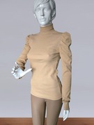 Prążkowana bluzka z golfem i marszczonymi bufkami,beż, rozmiar uniwersalny