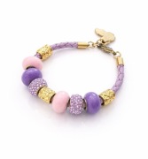 Bransoletka damska pastele cyrkonie złota charms fioletowa elegancka