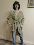 ZARA długa asymetryczna tunika z paskiem lniana zielona khaki 100% len _ S