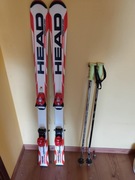 Narty HEAD 125cm z wiązaniami , kijki , pokrowiec