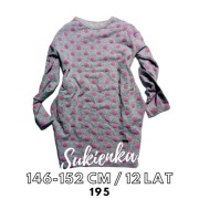 Sukienka dresowa 152 szara w różowe kropki groszki