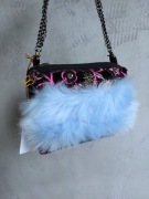 Kosmetyczka ozdobna z łańcuszkiem, aksamit i futerko