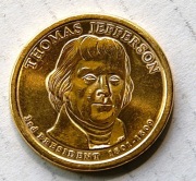 1 dolar 2007 Thomas Jefferson one dollar Stan !!! UNC  pozłacana 