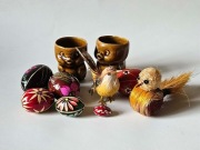 Drewniane Jajka Pisanki Kieliszki do Jajek PRL