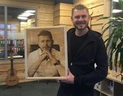 Portret, obraz, szkic na desce, drzewie 