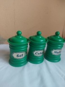 Pojemnik plastikowy zielony na cukier PRL przyprawy pojemniki sol maka