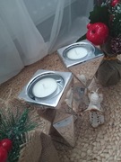 ŚWIĄTECZNY CERAMICZNY SREBRNY ŚWIECZNIK GLAMOUR lustrzany ZESTAW 2 SZT.
