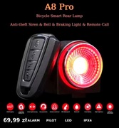 ANTUSI A8 Pro – inteligentny alarm rowerowy z pilotem + tylne światło LED