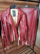 Komplet z frędzlami ramoneska spódnica burgundowy.