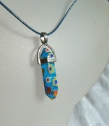 Niebieski szkło weneckie - Millefiori, wisiorek na rzemyku