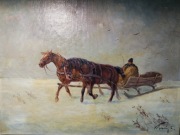 Kolozsvary Endre konie sanie obraz olejny 75x100 sygnowany