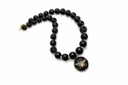 Naszyjnik Onyks Hematyt Damski Czarny Koraliki Zawieszka Pszczoła glamour 