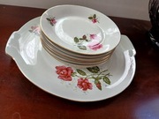 Chodzież PRL komplet deserowy piękny w róże 6+1