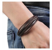 Bransoletka męska skórzana pleciona wielorzędowa brązowa