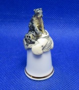 Naparstek Kolekcjonerski Porcelanowy Sterling Dzikie Koty Irbis Śnieżny