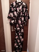 Japońska yukata kimono letnie czarne kwiaty wiśni sakura bawełna cosplay