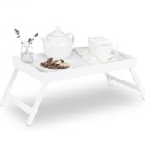 Taca do łóżka bambusowa biała Relaxdays