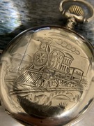 Zegarek kieszonkowy Omega motyw kolejowy „red twelve” 52mm srebro 