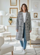 PŁASZCZ WEŁNA LONDON NORTON TOWNSEND DAMSKI KRATKA PŁASZCZYK KURTKA ELEGANC