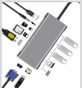 Hub USB 11w1 3.0 HDMI 4K VGA Karta SD LAN RJ45 NOWY