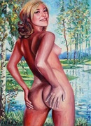 Obraz olejny na panelu malarskim. AKT. Erotyczna dziewczyna. 30x21 cm