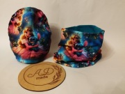 Komplet czapka komin Stitch i księżniczka bawełniany wiosenny 