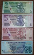 Zimbabwe 2-20 dolarów 2019-2020 P.101-104 UNC