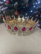 Korona tiara diadema złota z różowymi kryształkami