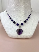 Naszyjnik z koralików handmade fiolet stal nierdzewna serce walentynki