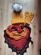 Czapka i mitenki handmade na szydełku 