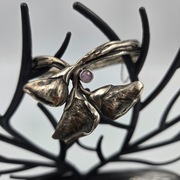 Srebrna bransoleta artystyczna kwiat ametyst vintage rękodzieło 32g