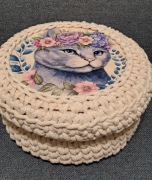 Koszyk na szydełku koszyk z przykrywką ze sznurka bawełnianego 5mm kotek