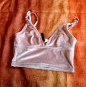 H&M Divided XS stanik crop top welurowy pudrowy róż