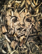 Duży obraz malowany węglem na płycie OSB