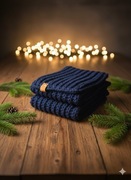 Szal męski akryl/wełna XL granatowy hand made