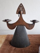 Świecznik miedziany figura kobiety w sukience lata 70