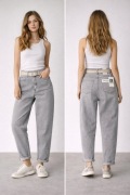 Jeansy damskie Balloon Fit szare wysoki stan L + pasek