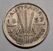 Stara moneta Australia three pence 1957 3 pensy srebro