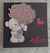 Kartka walentynkowa ręcznie robiona  miś walentynki