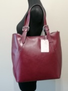 Nowa duża włoska skórzana torebka Vera Pelle shopper burgund bordo A4