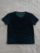 Zielona elegancka welurowa bluzka z krótkim rękawem ok. 34 - 36