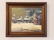 Obraz Pejzaż sygn. Ryszard Lizut płótno olej ramy wym. ok. 65x56 cm