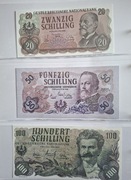 Austria , kopie wszystkich powojennych  banknotów 2 Republiki, 38 szt