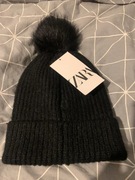 ZARA czapka beanie smerfetka dzianina z wełną pompon casual