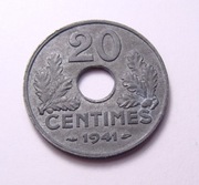 Francja 20 centimes 1941 PIĘKNA!