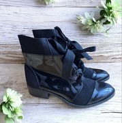 Nowe botki damskie czarne zimowe kozaki półbuty ze wstążką ocieplane 39