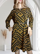 brązowa sukienka we wzory XL 42 wiskoza z długim rękawem krótka zwiewna